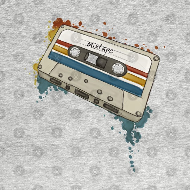 Watercolor Retro Style Mixtape Funky Old School Cassette by SkizzenMonster